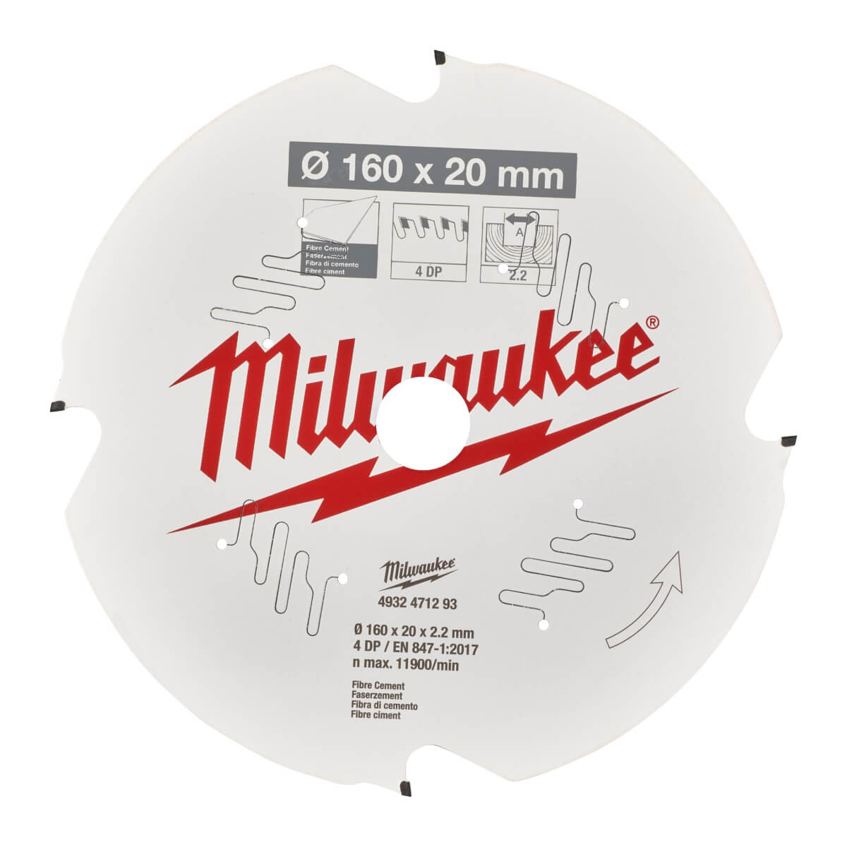 Диск пильный с алмазным напылением по фиброцементу MILWAUKEE 160x20x4Т (4932471293)