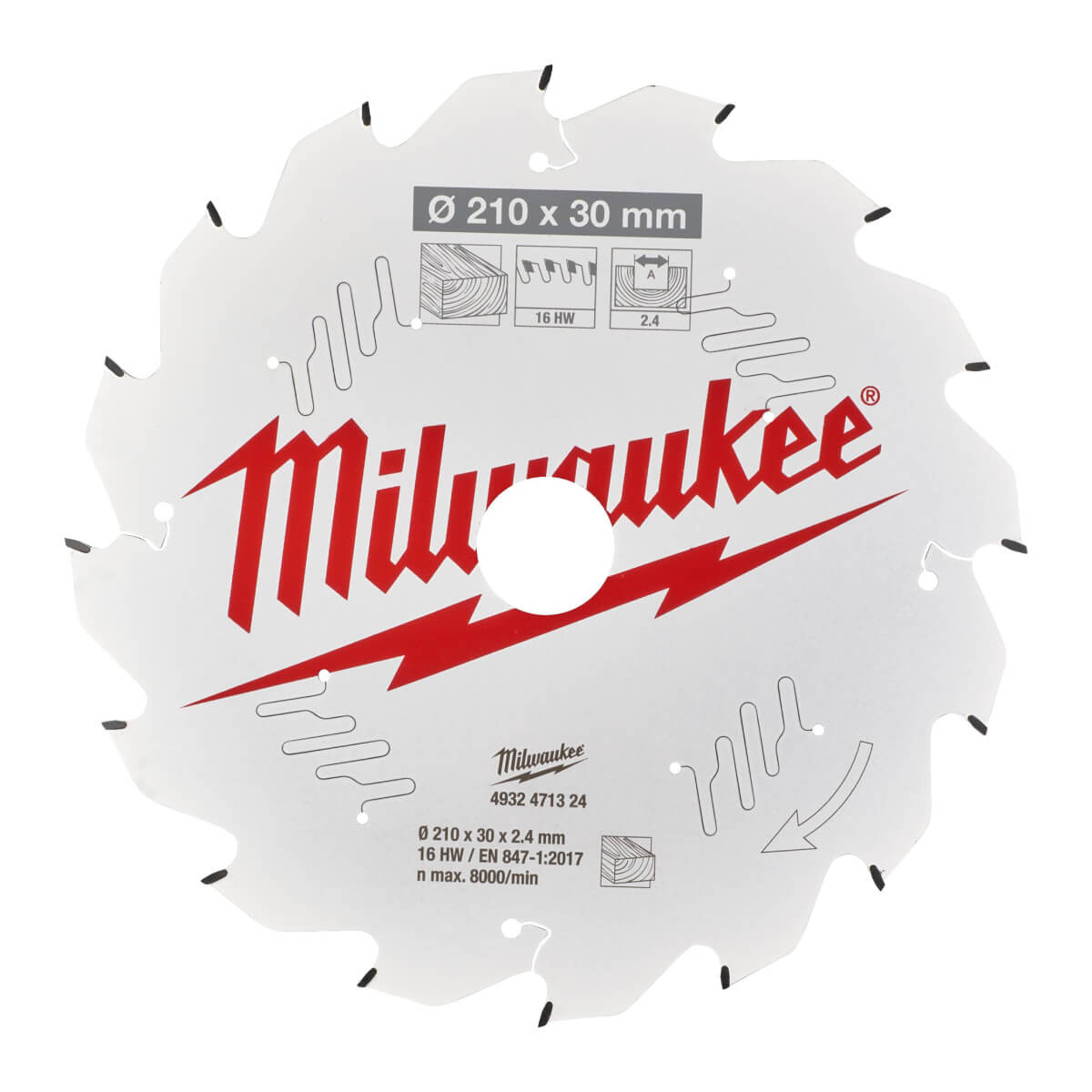 Диск пильный по дереву MILWAUKEE 210x30x16Т замена 4932259182 (4932471324)