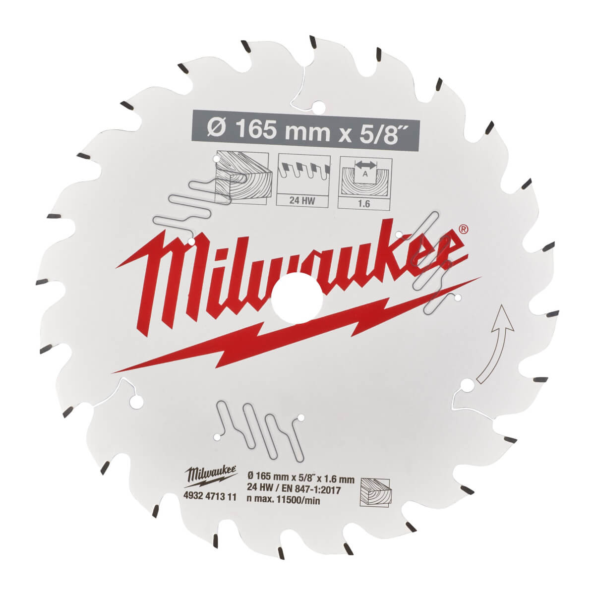 Диск пильный по дереву MILWAUKEE 165x15.87x24Т замена 4932352313 (4932471311)