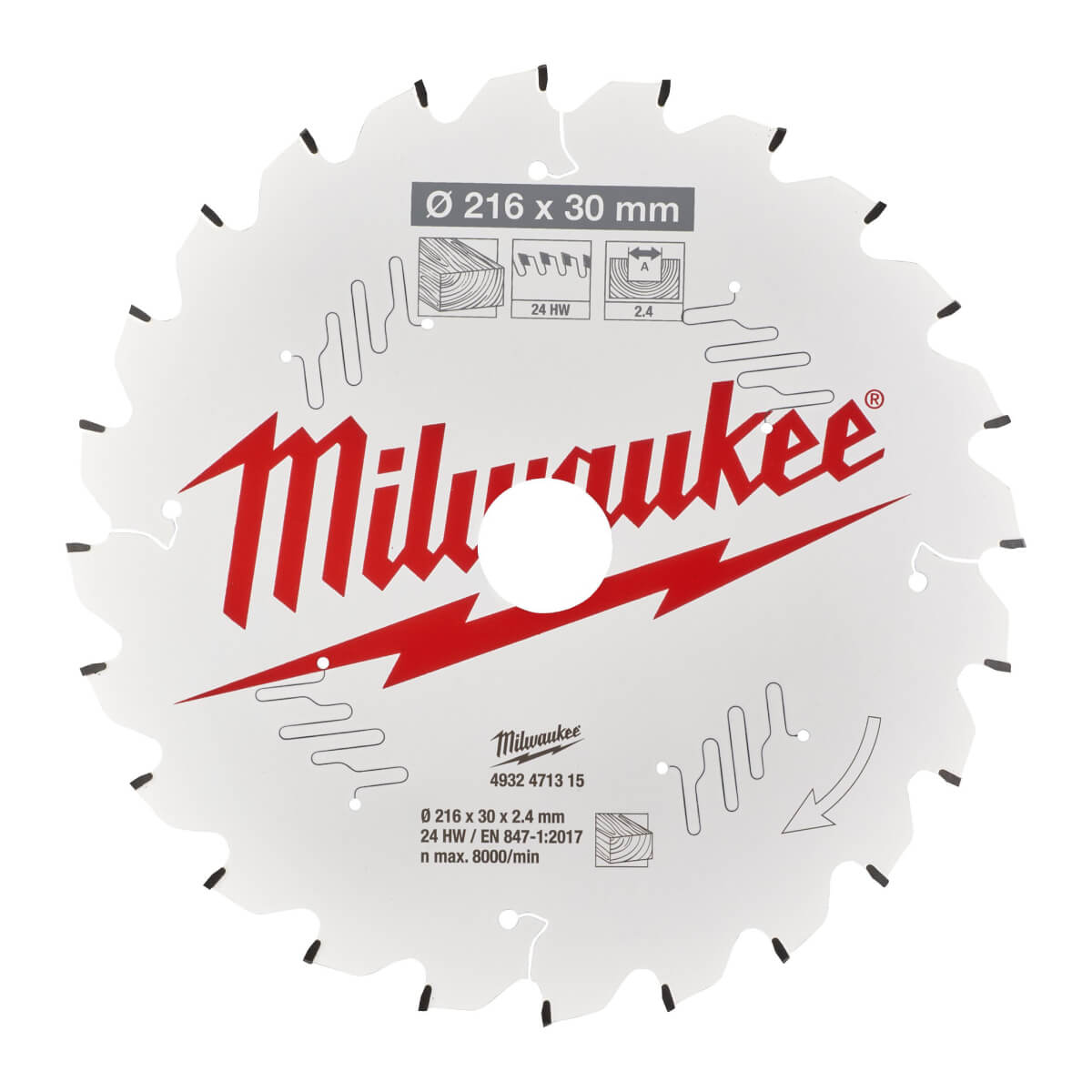 Диск пильный по дереву MILWAUKEE 216x30x24Т замена 4932352839 (4932471315)