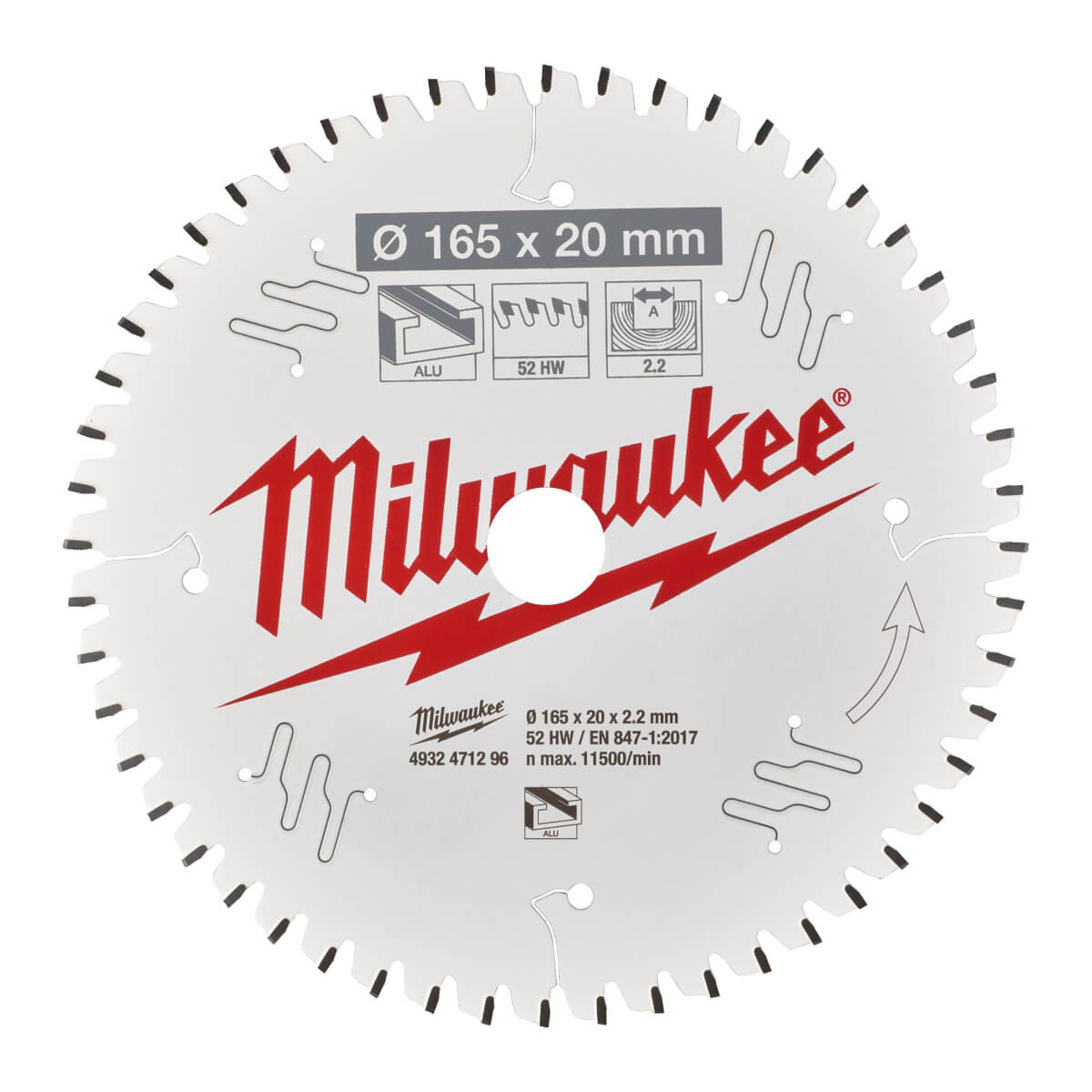 Диск пильный по алюминию MILWAUKEE 165x20x52Т (4932471296)