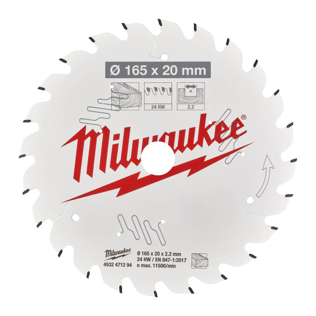 Диск пильный по дереву MILWAUKEE 165x20x24Т (4932471294)