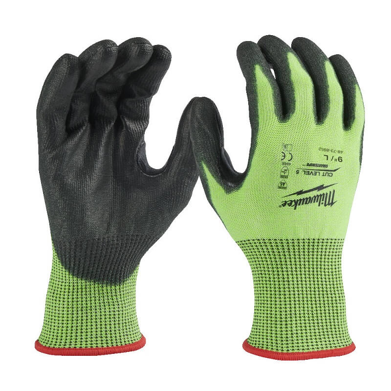 Перчатки с защитой от порезов (5 класс) MILWAUKEE Hi-Vis Cut levell 5/E, размер L/9 (4932479933)
