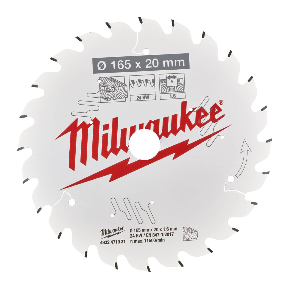 Диск пильный по дереву MILWAUKEE 165x20x24Т замена 4932352131 (4932471931)